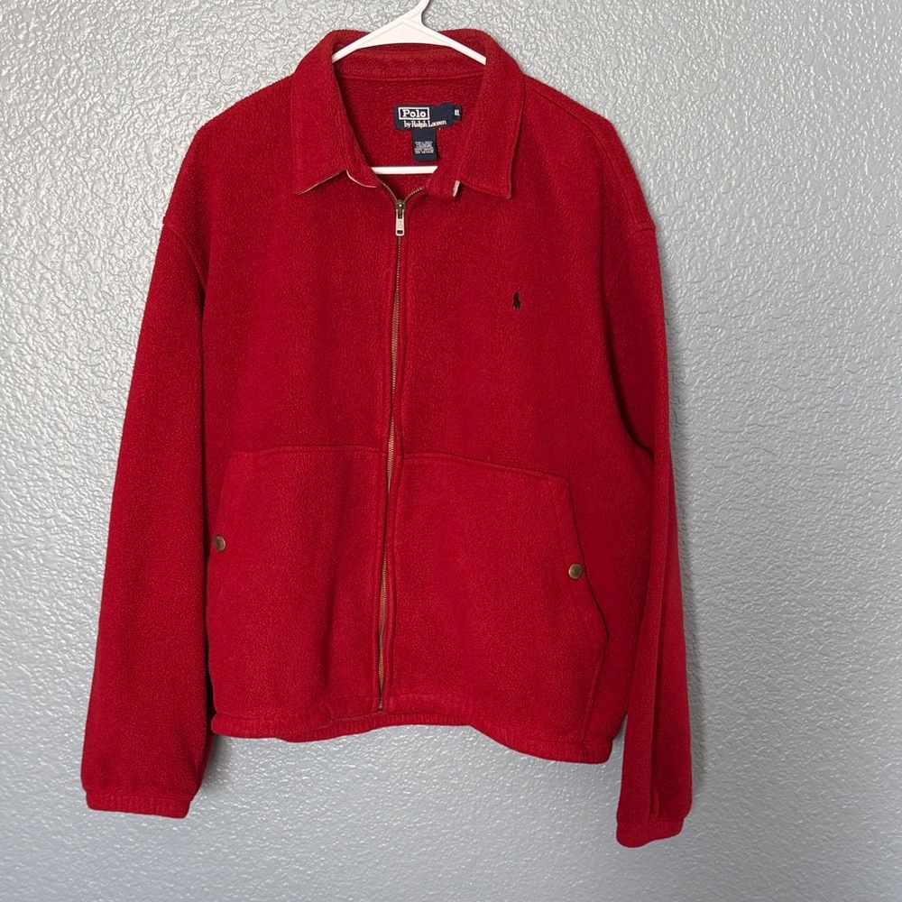 90’s Vintage Polo by Ralph Lauren Red Full-Zip Fleece Jacket- size xl- JFK Jr